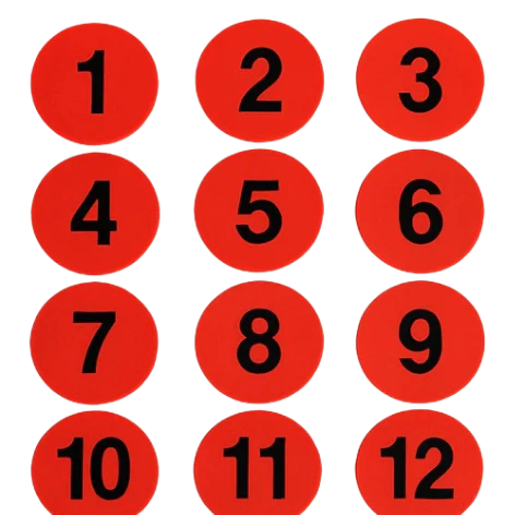 Flat Marker Cones Numbered (Pack of 12)